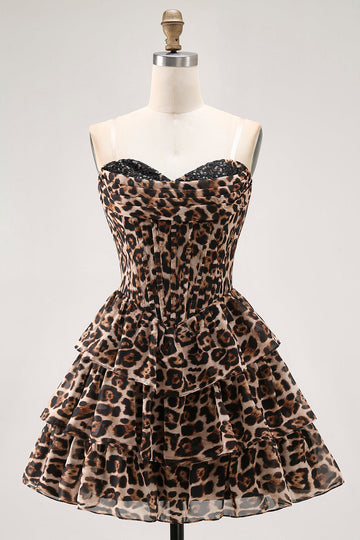 Robe de cocktail corset trapèze en forme de léopard a-ligne Sweetheart